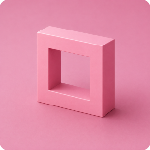 Pink hollow rectangular prism sculpture on a pink surface.